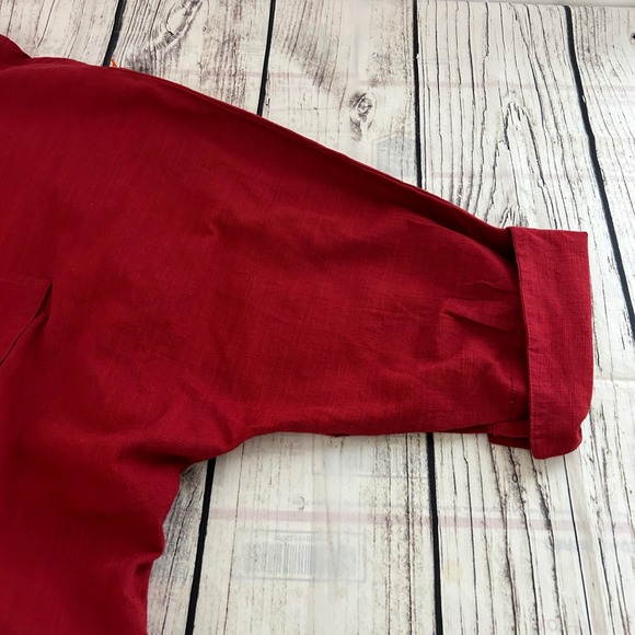 Dilemma New York Organic Cotton Mandarin Collar Oversized Tunic Shirt Red - Picture 4 of 8